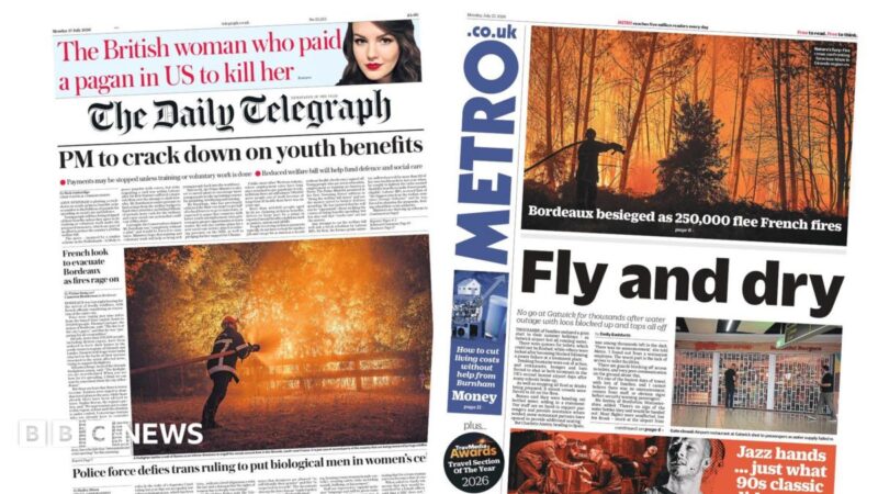 Newspaper headlines: Youth benefits 'crack down' and 'Fly and dry'