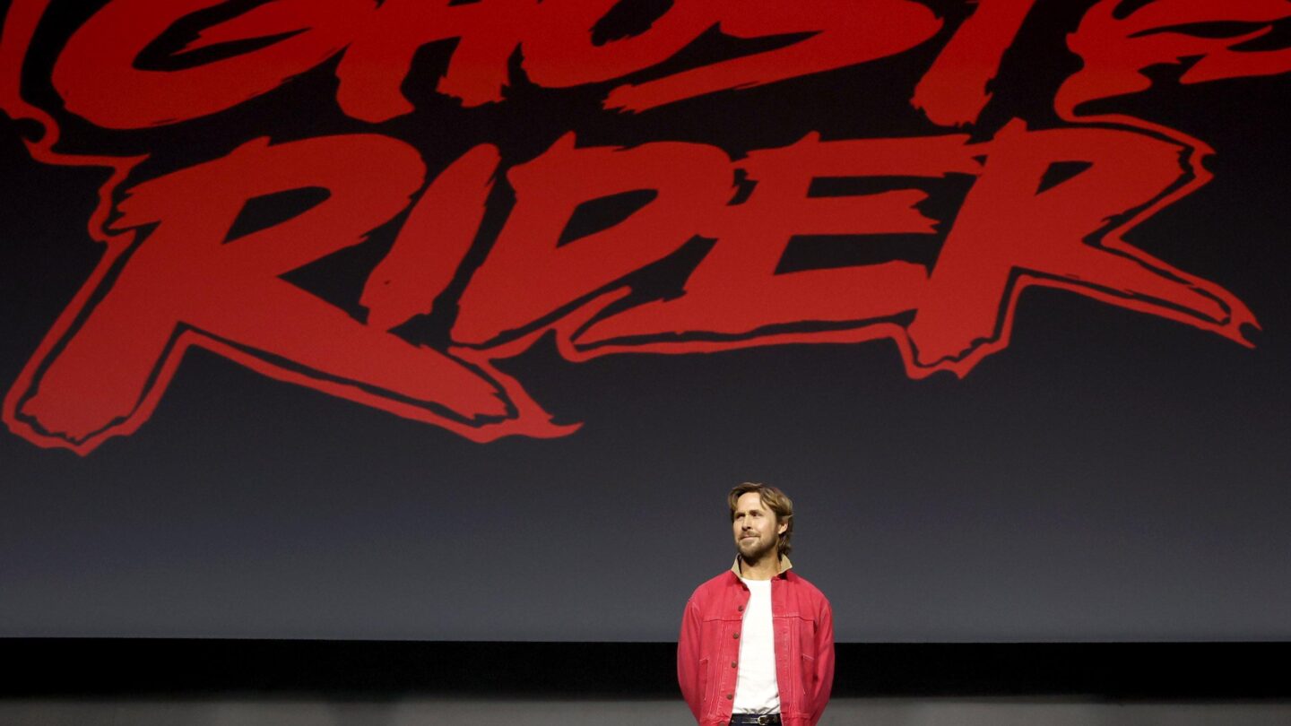 Ryan Gosling on stage at Comic-Con being announced as Ghost Rider