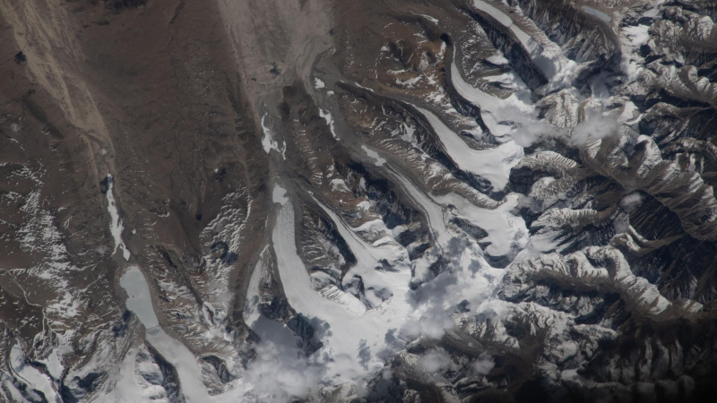 Himalayan Glaciers Viewed from 259 Miles Above