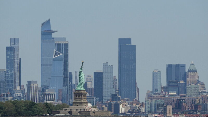 The New York skyline and Statue of Liberty are seen on May 12, 2025. (AP Photo/Matt Rourke, File)