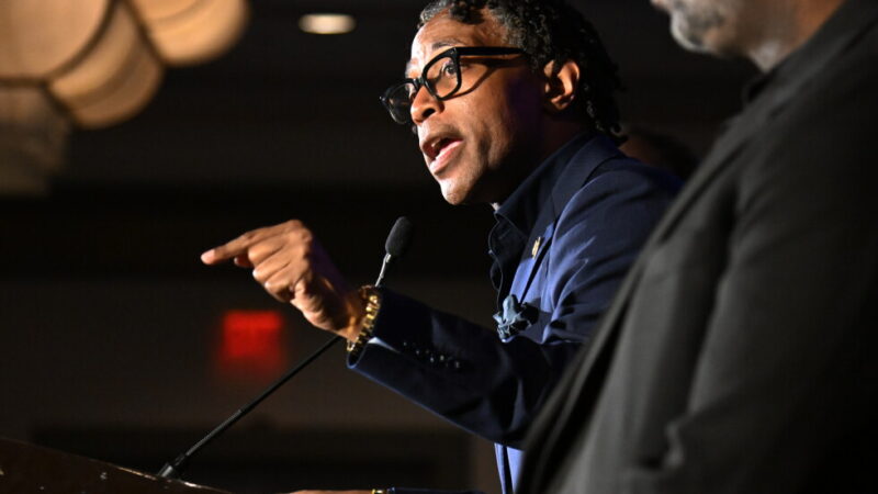 U.S. Rep. Wesley Bell, D-Mo., speaks during a primary election night watch party after winning the Democratic nomination