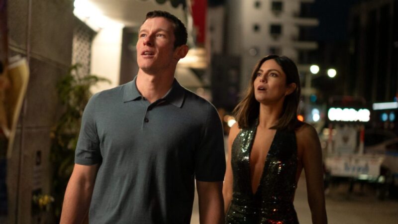 Callum Turner and Monica Barbaro in a scene from the movie One Night Stand