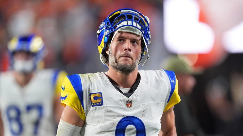 Los Angeles Rams quarterback Matthew Stafford leaves the field