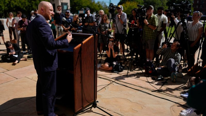Luke Ihnen, attorney for Christa Pike, speaks during a news conference after a judge ruled the Tennessee Department of