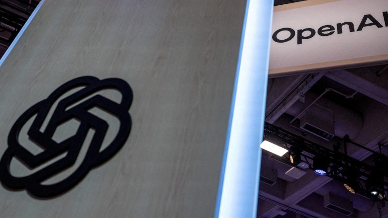 An OpenAI logo is displayed at Moscone Center during the Dreamforce 2026 technology summit in San Francisco, California, US