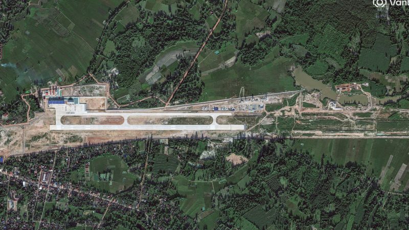 A satellite image shows a new China-Laos joint training facility, with a runway that is being expanded, in Ban Keun