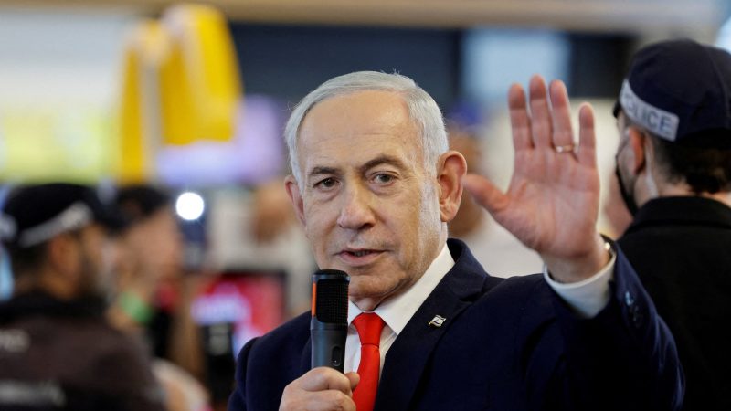 Israeli Prime Minister Benjamin Netanyahu meets members of the public at a mall, ahead of Israel’s national election, in