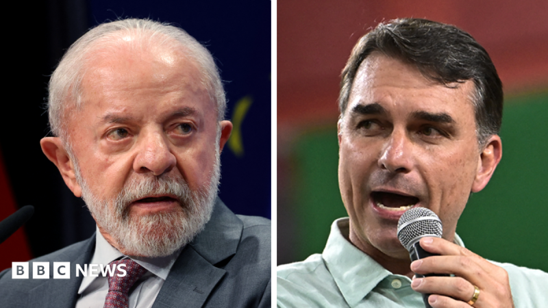 A composite image shows Luíz Inácio Lula da Silva, wearing a grey suit jacket and a burgundy tie, at the left, and Flávio