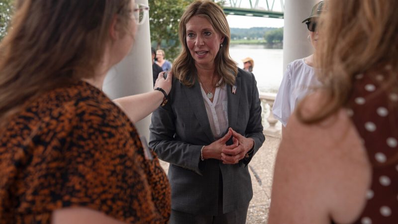 Democratic gubernatorial candidate Dr. Amy Acton speaks with supporters during a campaign event along the Ohio River, in