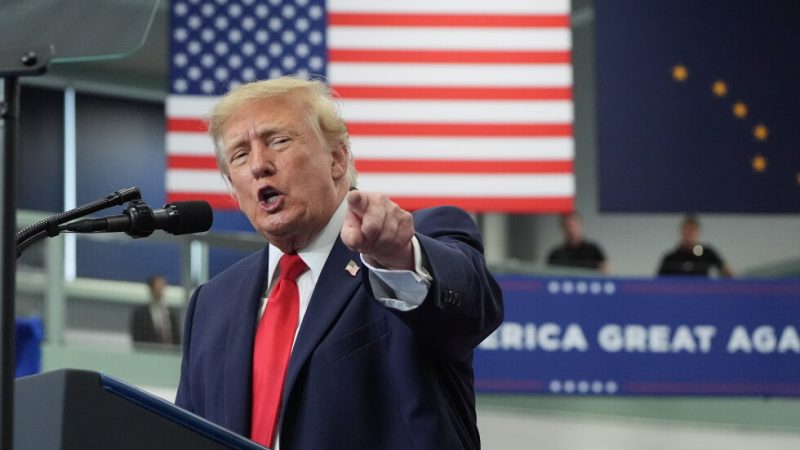 President Donald Trump speaks at a campaign rally at the Curtis D. Menard Memorial Sports Center, Tuesday, Oct. 13, 2026, in